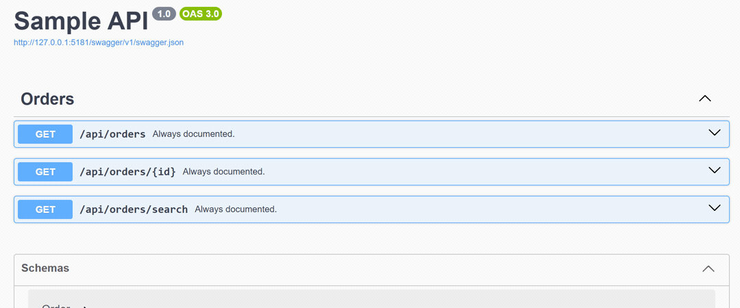 The sample application's Swagger UI with the NewCheckout flag off, then on; the checkout operation appears without a restart
